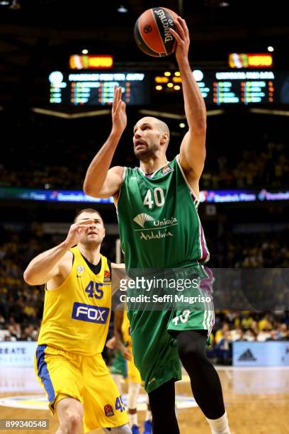 James Augustine, #40 of Unicaja Malaga in action during the 2017/2018 Turkish Airlines EuroLeague Regular Season Round 15 game between Maccabi Fox...