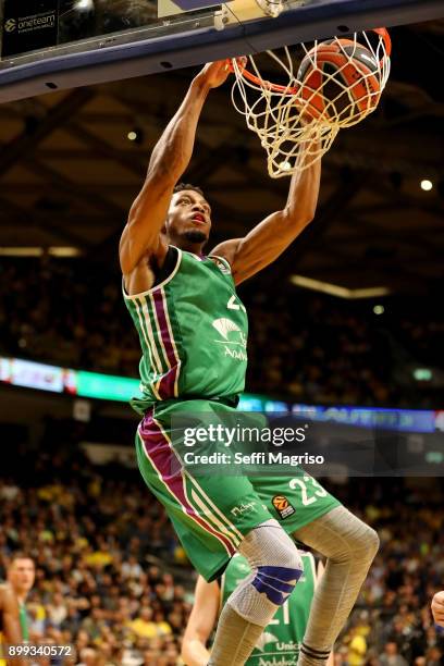 Jeff Brooks, #23 of Unicaja Malaga in action during the 2017/2018 Turkish Airlines EuroLeague Regular Season Round 15 game between Maccabi Fox Tel...