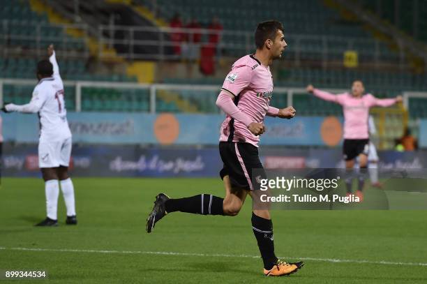 Ivaylo Chochev of Palermo celebrates after scoring the opening goal during the Serie B match between US Citta di Palermo and US Salernitana on...