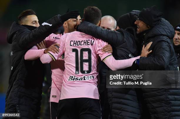 Ivaylo Chochev of Palermo celebrates after scoring the opening goal during the Serie B match between US Citta di Palermo and US Salernitana on...