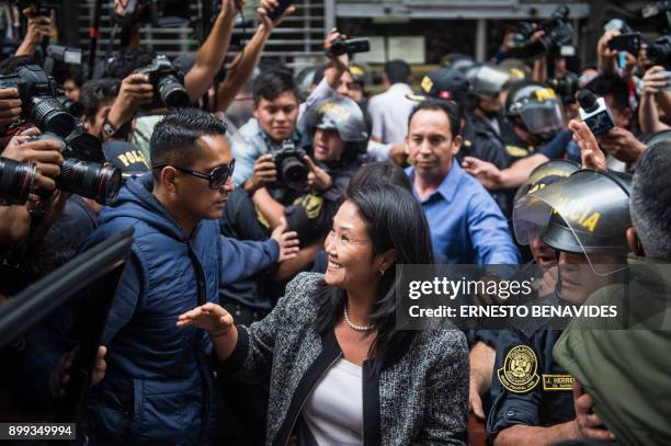 The leader of Peru's Fuerza Popular party Keiko Fujimori leaves the public prosecutor's office in Lima, on December 28, 2017. Peru's public...