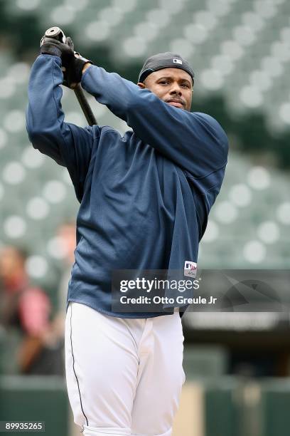 Ken Griffey Jr. #24 of the Seattle Mariners warms up prior to the game against the New York Yankees at Safeco Field on August 14, 2009 in Seattle,...