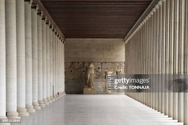 stoa of attalos, athens, greece - column stock-fotos und bilder