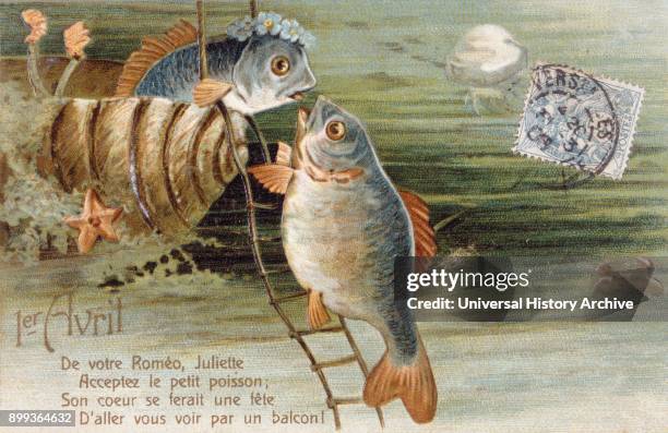 French postcard with image of two fish.