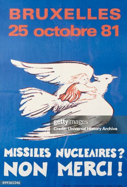 Belgian anti-nuclear weapons peace poster 1981, produced during the Cold War.