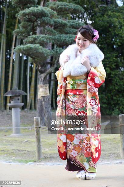 schöne frauen in traditionellen japanischen kimono - kazunoriokazaki stock-fotos und bilder