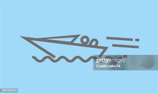 stockillustraties, clipart, cartoons en iconen met speedboot lineart pictogram - motorboot varen