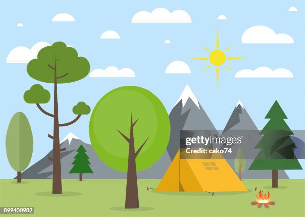camping in nature landscape - campfire background stock illustrations