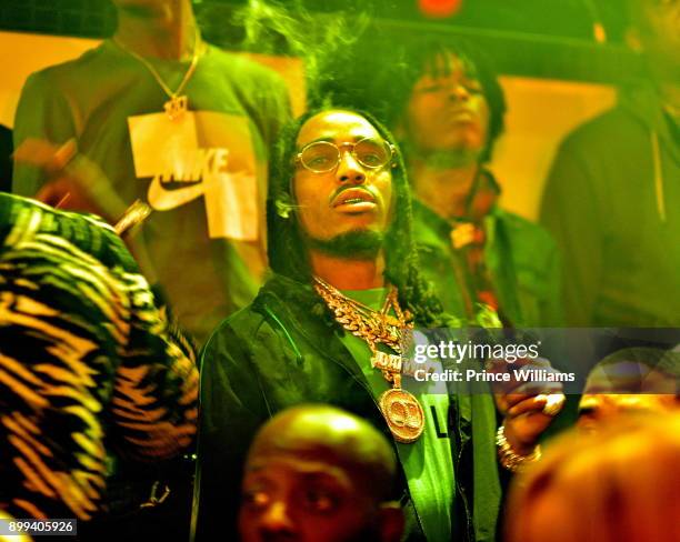 Quavo of Group Migos attends the Gucci Mane "El Gato The Human Glacier" album release party at Gold Room on December 22, 2017 in Atlanta, Georgia.