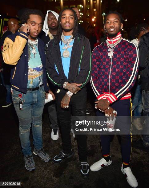 The Migos attend the Gucci Mane "El Gato The Human Glacier" album release party at Gold Room on December 22, 2017 in Atlanta, Georgia.