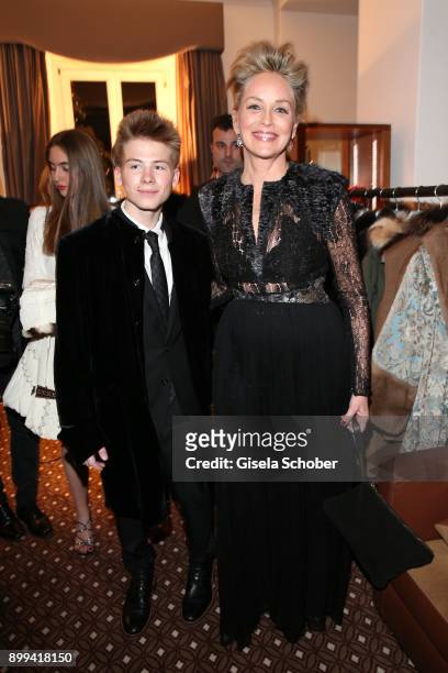 Sharon Stone and her son Roan Joseph Bronstein during the charity gala benefiting 'Planet Hope' foundation at Kempinski Grand Hotel des Bains on...