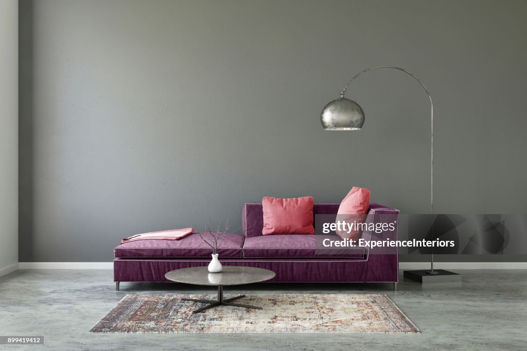 Pastell farbigen Sofa mit leeren Wandschablone