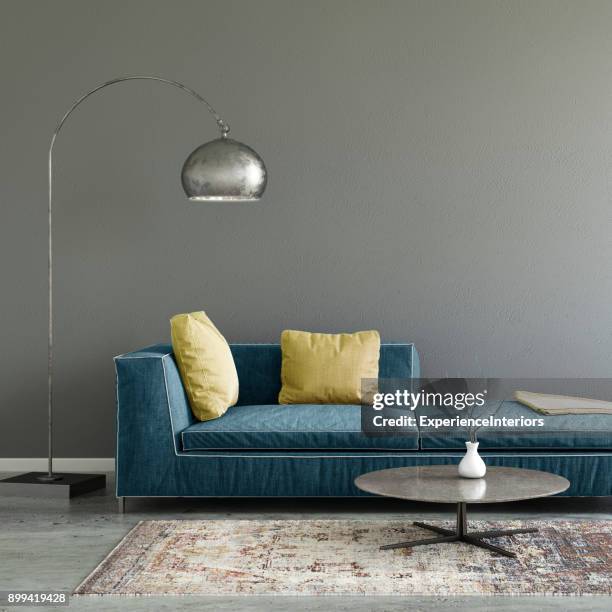 pastel colored sofa with blank wall template - lounge pillow imagens e fotografias de stock