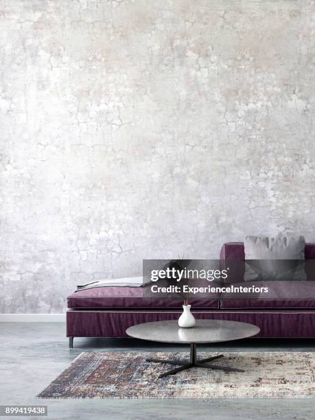 pastel colored sofa with blank wall template - lounge pillow imagens e fotografias de stock
