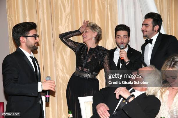 Sharon Stone and singer of "Il Volo", Piero Barone , Gianluca Ginoble and Ignazio Boschetto during the charity gala benefiting 'Planet Hope'...