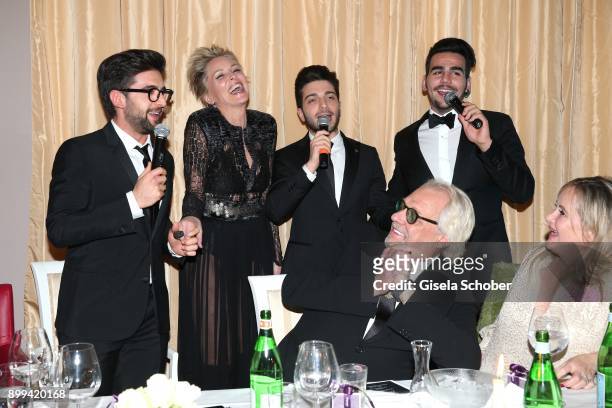 Sharon Stone and singer of "Il Volo", Piero Barone , Gianluca Ginoble and Ignazio Boschetto during the charity gala benefiting 'Planet Hope'...