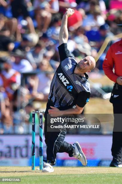 New Zealand's Seth Rance bowls during the first Twenty20 international cricket match between New Zealand and the West Indies at Saxton Oval in Nelson...