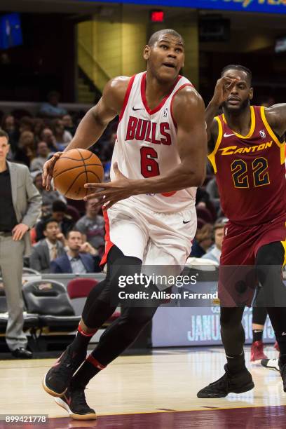 Cristiano Felicio of the Windy City Bulls handles the ball against the Canton Charge on December 28, 2017 at Quicken Loans Arena in Cleveland, Ohio....