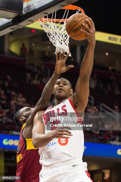 Cristiano Felicio of the Windy City Bulls goes to the basket against the Canton Charge on December 28, 2017 at Quicken Loans Arena in Cleveland,...