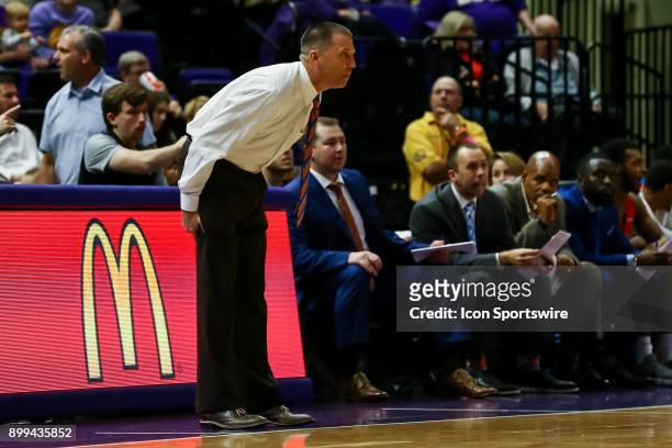 Sam Houston State Bearkats head coach Jason Hooten watches the play of his team against LSU Tigers on December 19, 2017 at Pete Maravich Assembly...
