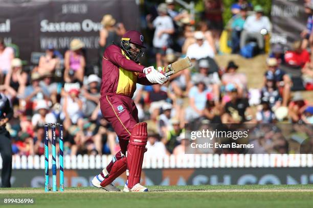 Chris Gayle during game one of the Twenty20 series between New Zealand and the West Indies at Saxton Field on December 29, 2017 in Nelson, New...