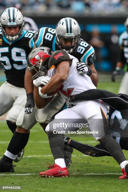 Carolina Panthers defensive tackle Star Lotulelei wraps up Tampa Bay Buccaneers running back Doug Martin during the first half between the Tampa Bay...