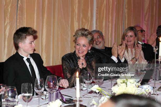 Son Roan Joseph Bronstein, Sharon Stone and her partner Tikka Shatrujit Singh Kapurthala and sister Kelly Storm during the The Charity Gala...