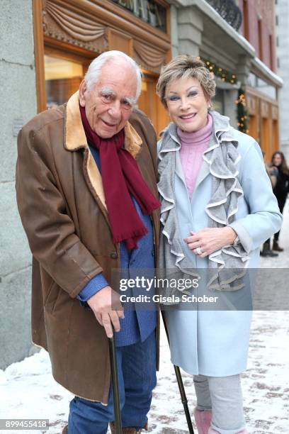 Dr. Antje-Katrin Kuehnemann and her husband Dr. Joerg Guehring at Cafe Hanselmann before the Charity Gala on December 28, 2017 in St. Moritz,...