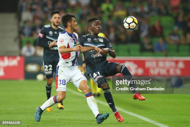 Leroy George of the Victory in action during the round 13 A-League match between the Melbourne Victory and the Newcastle Jets at AAMI Park on...