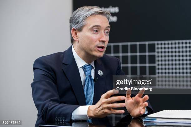 Francois-Philippe Champagne, Canada's international trade minister, speaks during a Bloomberg Television interview at the Asia-Pacific Economic...
