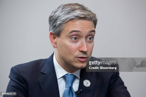 Francois-Philippe Champagne, Canada's international trade minister, speaks during a Bloomberg Television interview at the Asia-Pacific Economic...