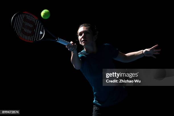 Simona Halep training at Longgang International Tennis Center on December 29, 2017 in Shenzhen, China.