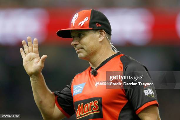 Brad Hodge of the Melbourne Renegades acknowledges the fans during the Big Bash League match between the Melbourne Renegades and the Perth Scorchers...