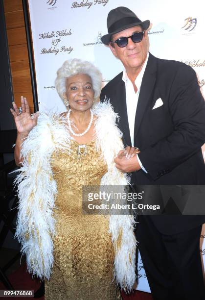 Actress Nichelle Nichols and actor/singer Robert Davi arrive for Nichelle Nichols' 85th Birthday Celebration held at La Piazza/The Grove on December...