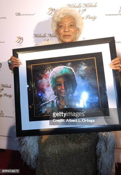 Actress Nichelle Nichols arrives for Nichelle Nichols' 85th Birthday Celebration held at La Piazza/The Grove on December 28, 2017 in Los Angeles,...