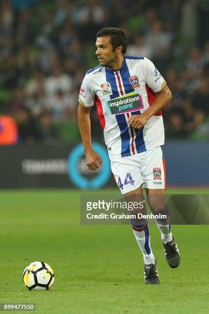 Nikolai Topor-Stanley of the Jets in action during the round 13 A-League match between the Melbourne Victory and the Newcastle Jets at AAMI Park on...