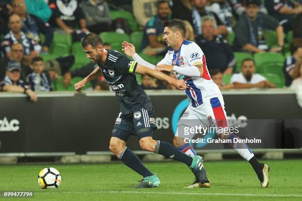 Carl Valeri of the Victory in action during the round 13 A-League match between the Melbourne Victory and the Newcastle Jets at AAMI Park on December...