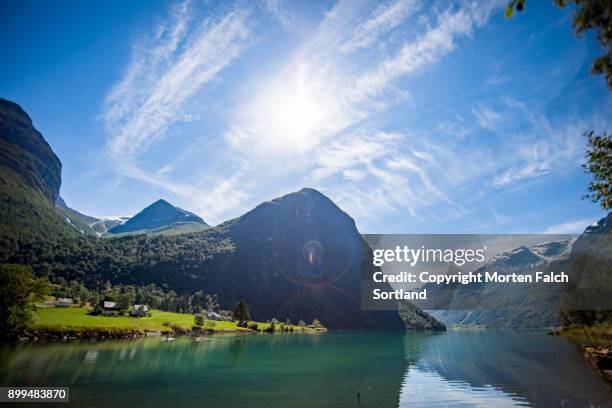 oldevatnet, a mountain lake in sogn og fjordane, norway - olden norway stock pictures, royalty-free photos & images