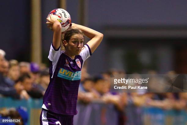 Sarah Carroll of the Perth Glory throws the ball in during the round nine W-League match between the Perth Glory and Brisbane Roar at Dorrien Gardens...