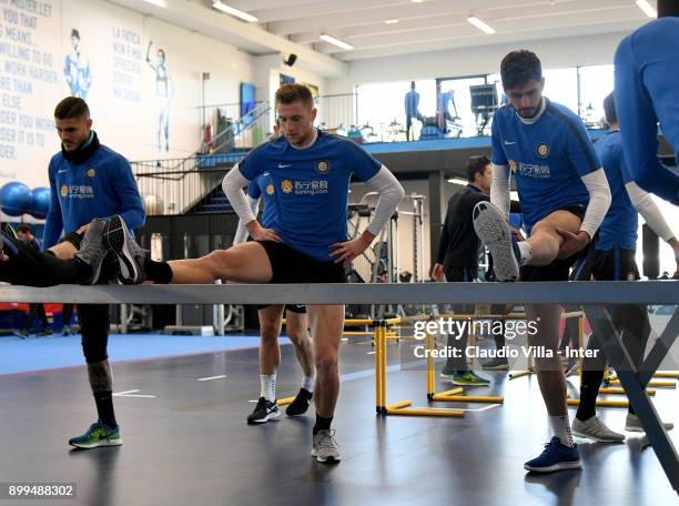 Milan Skriniar of FC Internazionale in action during the FC Internazionale training session at Suning Training Center at Appiano Gentile on December...