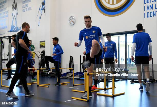 Milan Skriniar of FC Internazionale in action during the FC Internazionale training session at Suning Training Center at Appiano Gentile on December...