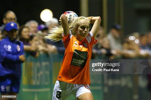 Kaitlyn Torpey of the Roar throws the ball in during the round nine W-League match between the Perth Glory and Brisbane Roar at Dorrien Gardens on...