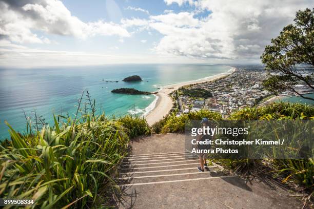 hiking mount maunganui, bay of plenty, new zealand - bay of plenty stock pictures, royalty-free photos & images