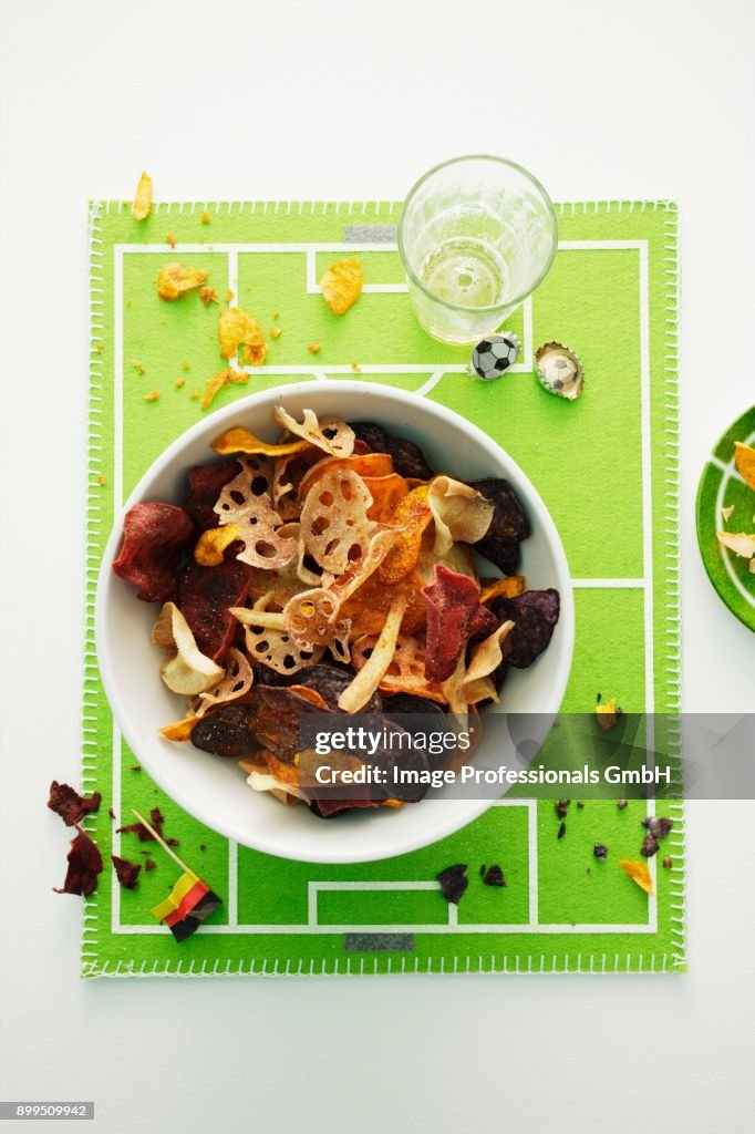 Colourful root vegetable chips