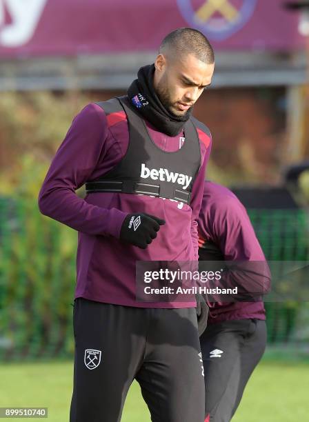 Winston Reid of West Ham United warms up during training at Rush Green on December 29, 2017 in Romford, England.