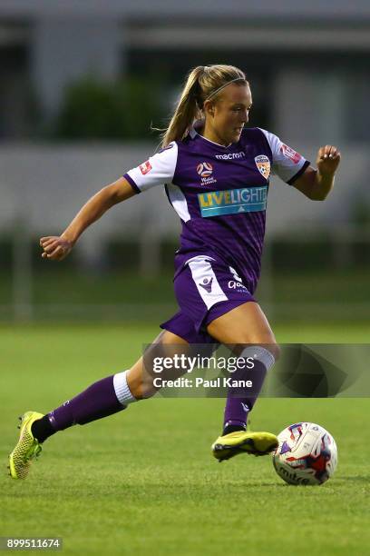 Rachel Hill of the Perth Glory controls the ball during the round nine W-League match between the Perth Glory and Brisbane Roar at Dorrien Gardens on...