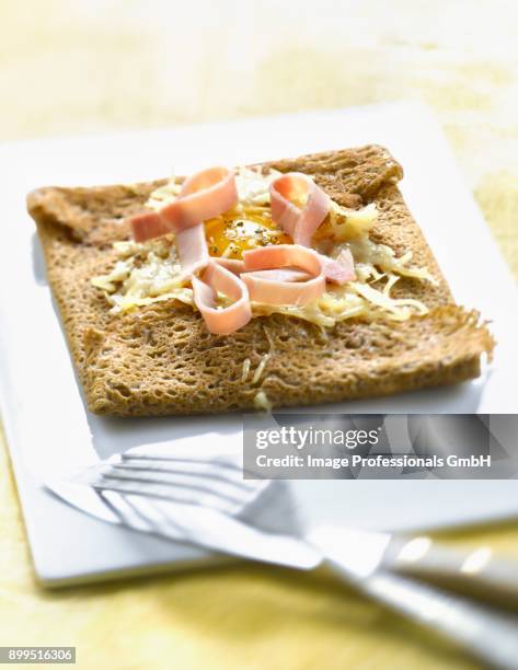 ham,cheese and egg galette - made in britanny stock pictures, royalty-free photos & images