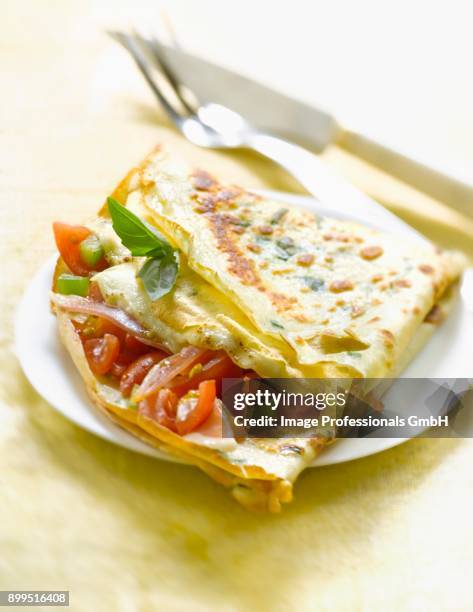 tomato,pepper,mozzarella and raw ham pancake - charcuterie fromage stock pictures, royalty-free photos & images