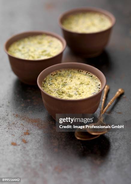 tea-flavored baked egg custards - blancmange stock pictures, royalty-free photos & images