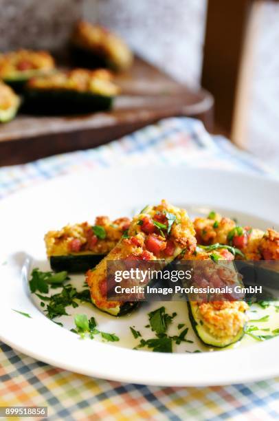 stuffed courgettes - zucchine stock pictures, royalty-free photos & images